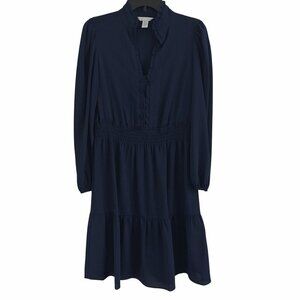 London Times Women Long Sleeve Smocked Waist Ruffled Tiered Dress Size 8